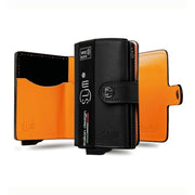 Porta Carte Vera Pelle Nero e arancio