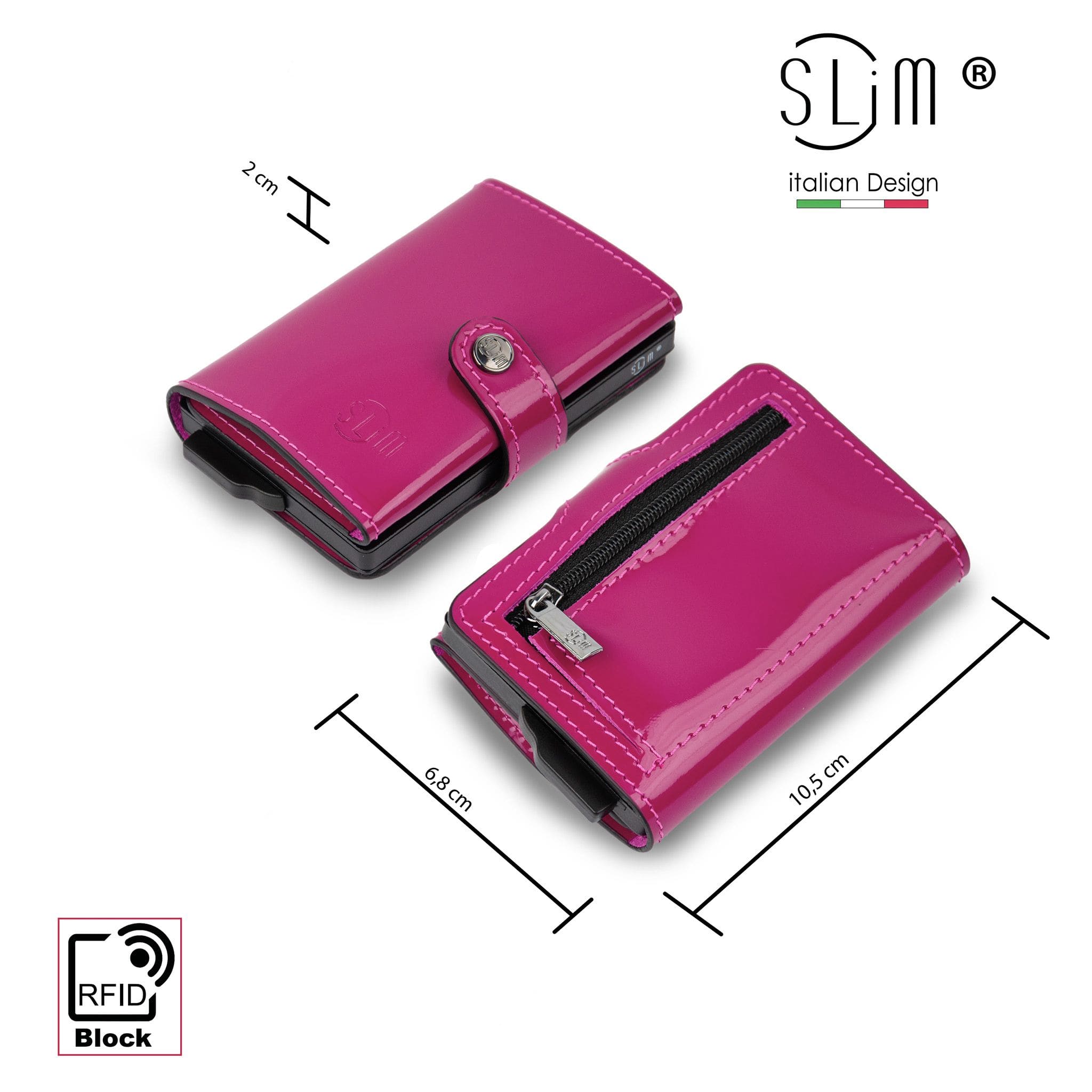 SLim®️ genuine leather wallet, fuchsia mirror with zip