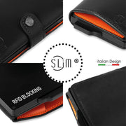 Porta Carte Vera Pelle Nero e arancio
