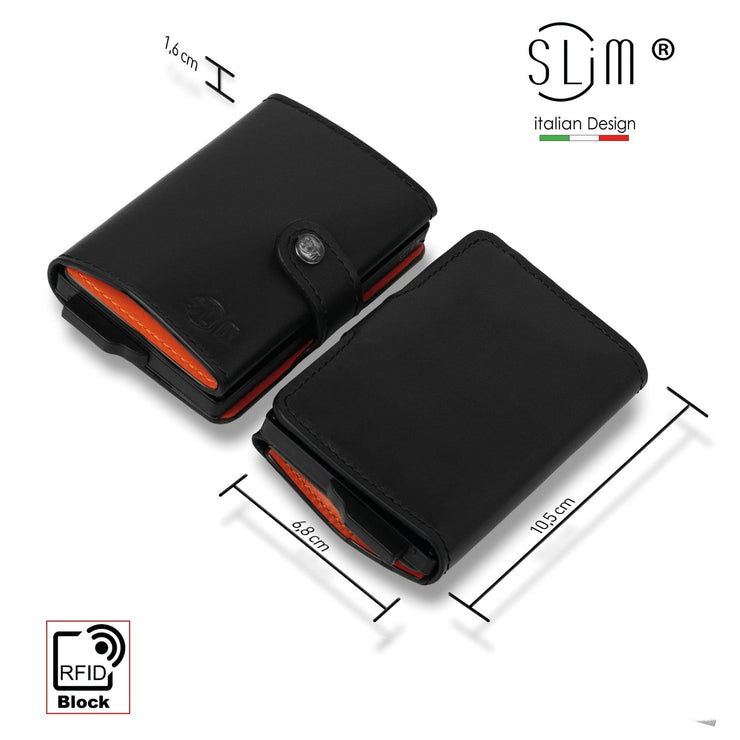 Porta Carte Vera Pelle Nero e arancio