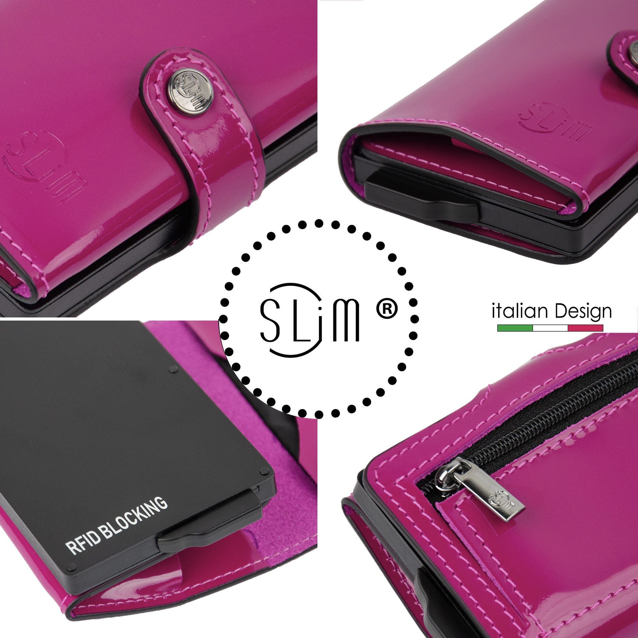 SLim®️ genuine leather wallet, fuchsia mirror with zip