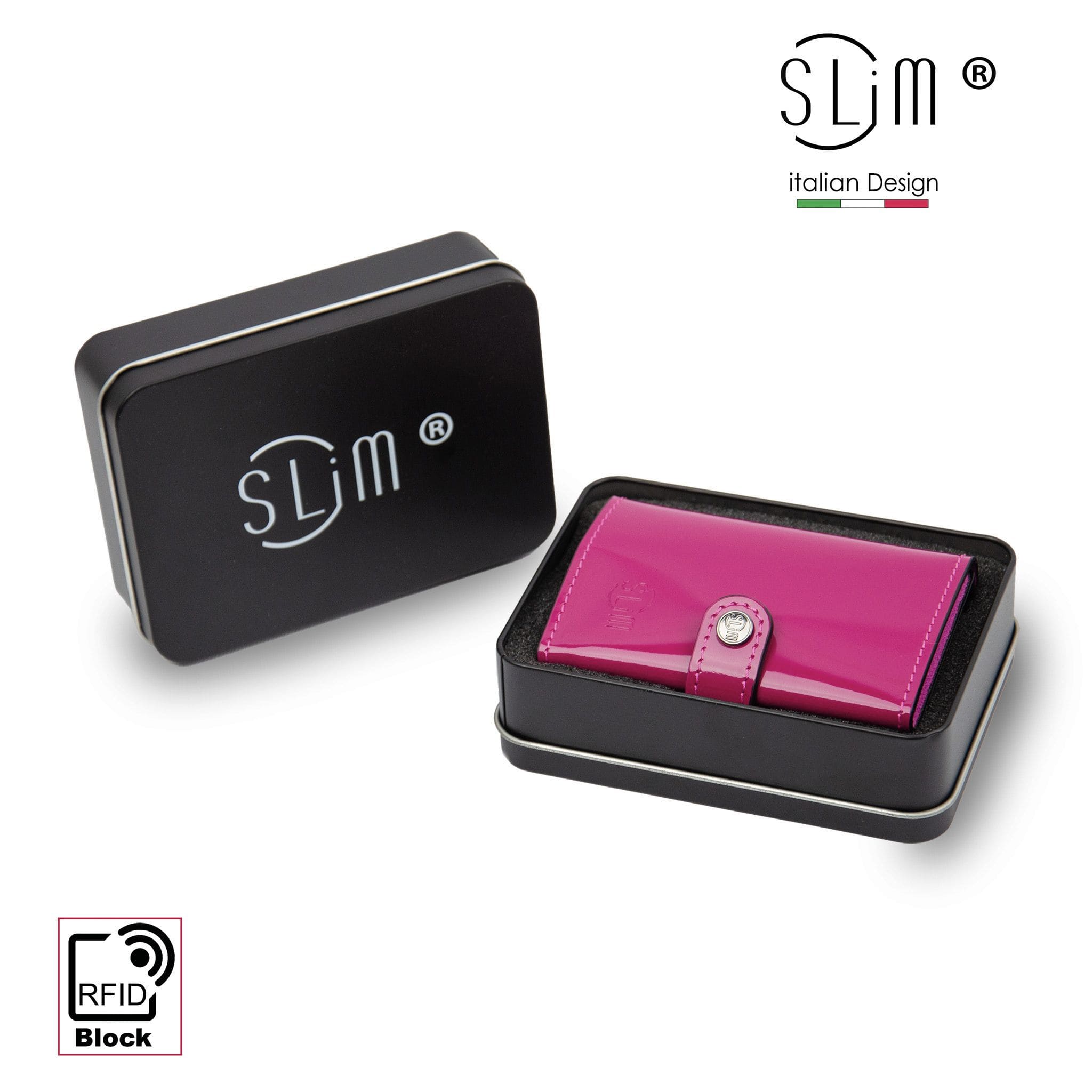 SLim®️ genuine leather wallet, fuchsia mirror with zip