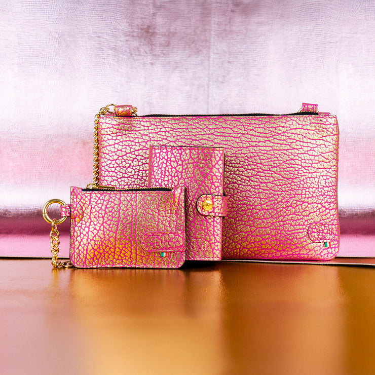Set Metal Fucsia e Oro Bottalato Pochette piccola