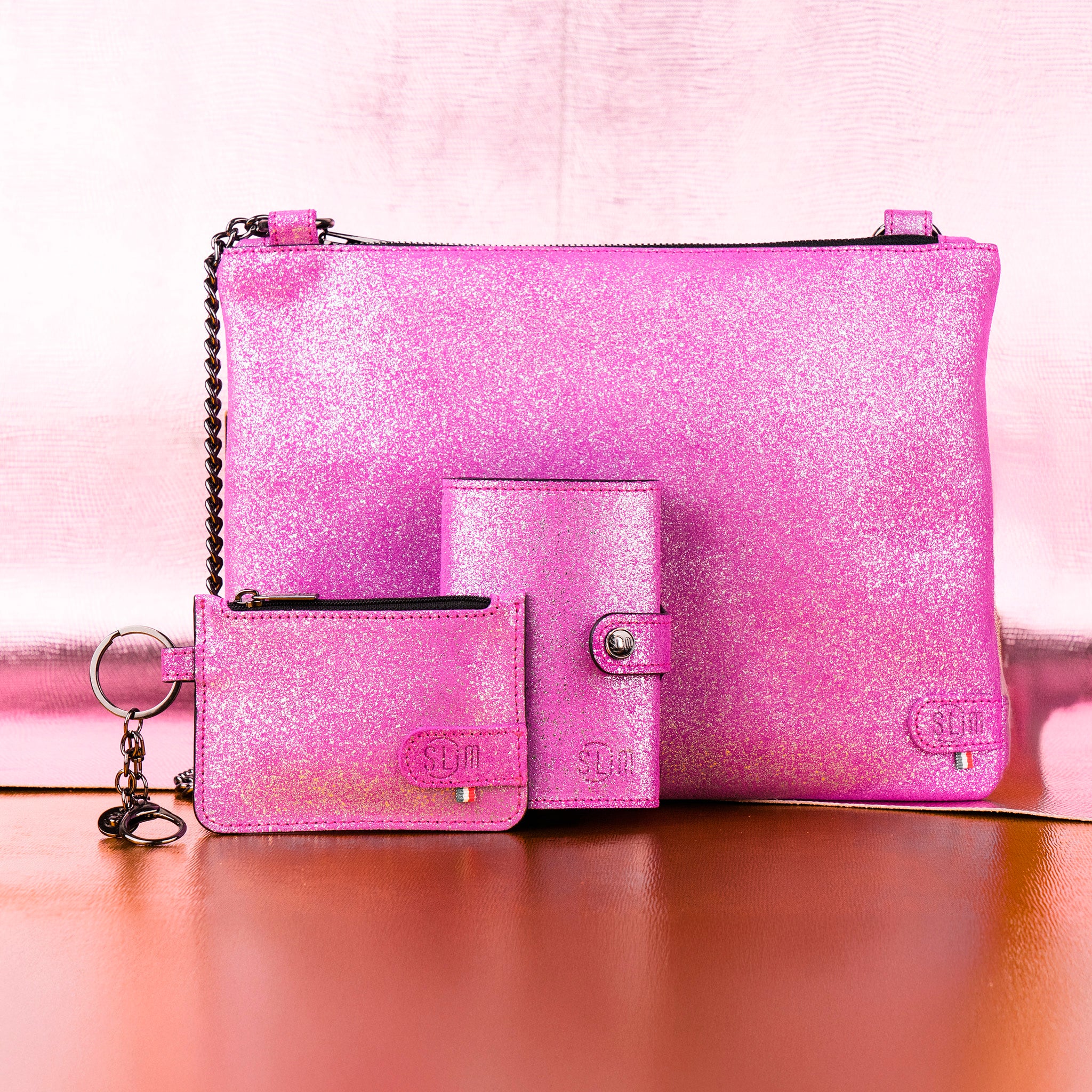 Set Metal Viola Glitter Pochette grande