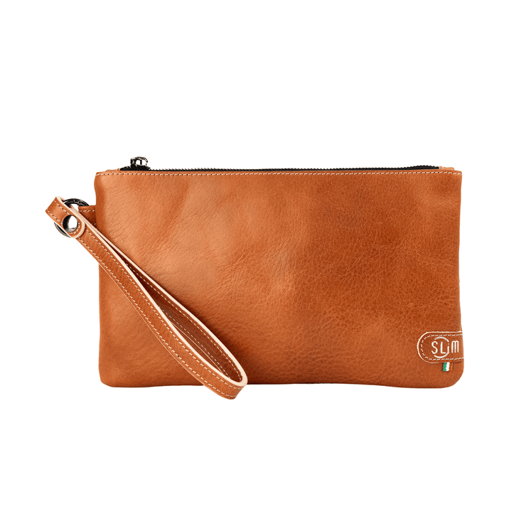 Pochette con Polsiera Vera Pelle Vegetale Cognac