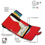 Porta carte Vera Pelle Nero Rosso senza zip porta monete