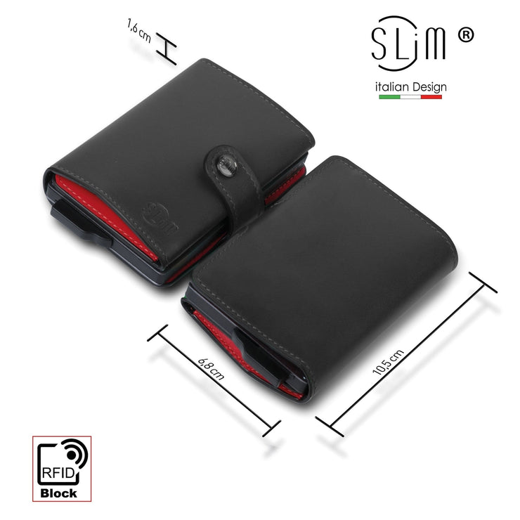 Porta carte Vera Pelle Nero Rosso senza zip porta monete