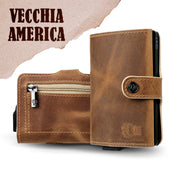 Porta Carte Vera Pelle Crazy Horse Cuoio con zip