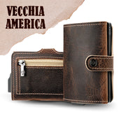 Porta Carte Vera Pelle Crazy Horse Cuoio Dark con zip
