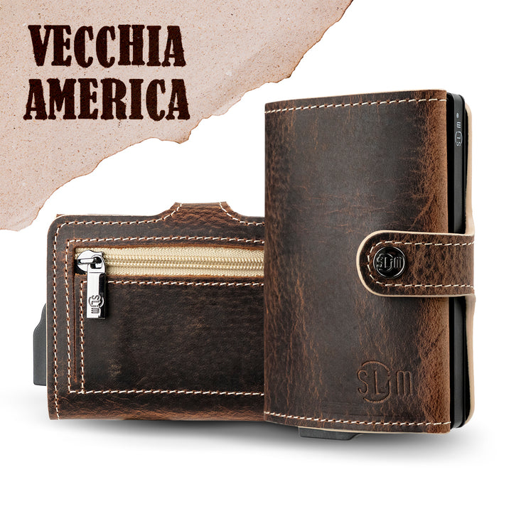 Porta Carte Vera Pelle Crazy Horse Cuoio Dark con zip