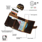 Porta Carte Vera Pelle Crazy Horse Cuoio Dark con zip
