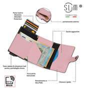 Porta Carte Vera Pelle Bottalato Rosa con zip porta monete