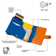 Porta Carte Vera Pelle Blu Multicolor senza zip