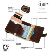Porta Carte Vera Pelle Concia Al Vegetale Marrone Zip