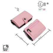 Porta Carte Vera Pelle Bottalato Rosa con zip porta monete