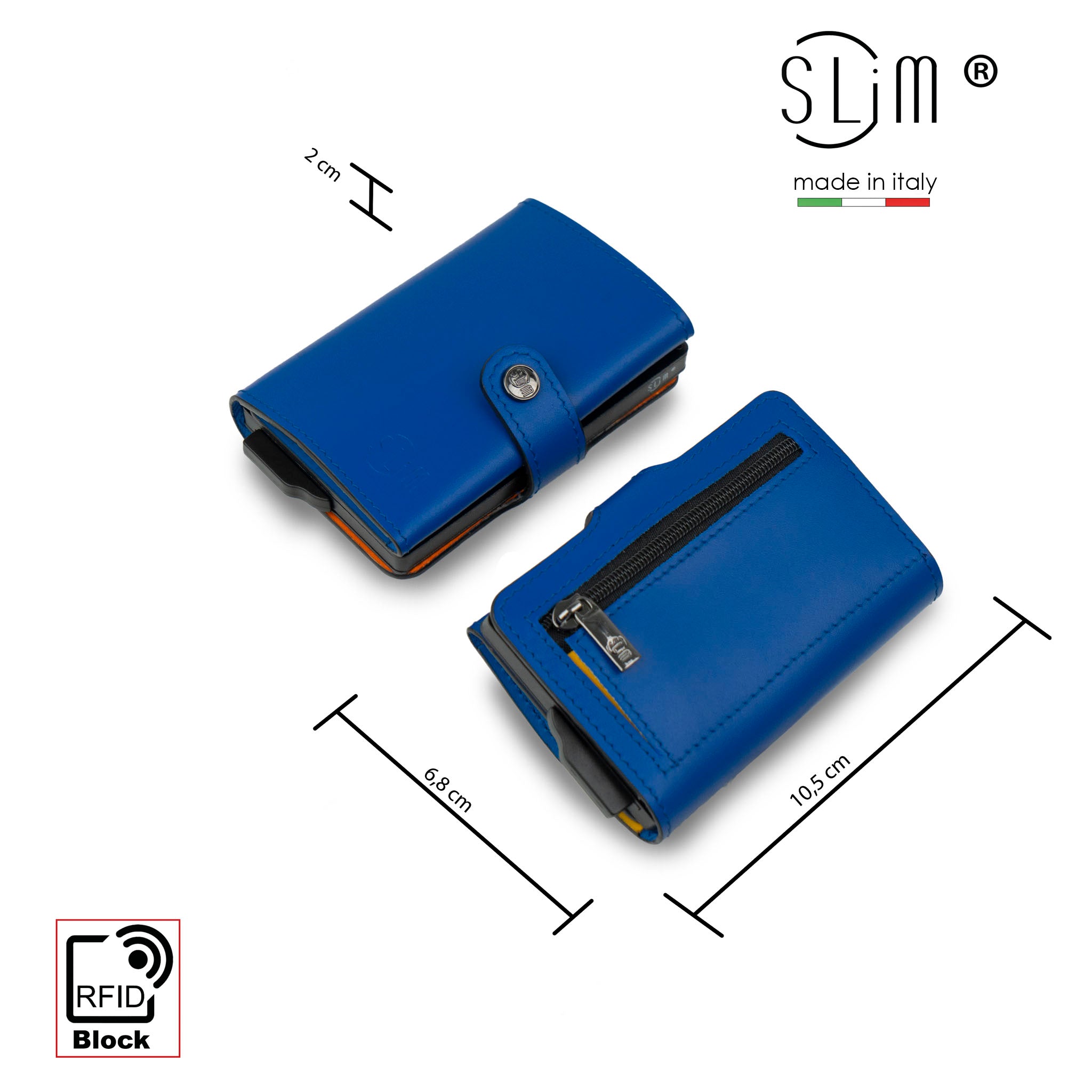 Portacarte Vera Pelle Blu Multicolor con zip porta-monete