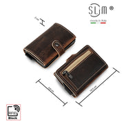 Porta Carte Vera Pelle Crazy Horse Cuoio Dark con zip
