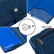 Porta Carte Jeans e Vera Pelle Blu con zip porta monete