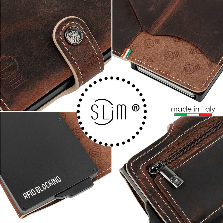 Porta Carte Vera Pelle Crazy Horse Brown con zip