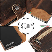 Porta Carte Vera Pelle Crazy Horse Cuoio Dark con zip