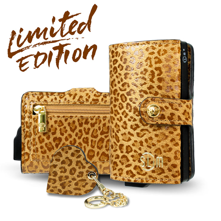 SLim®️ Vera Pelle Animalier Leopard Ambra con zip porta monete
