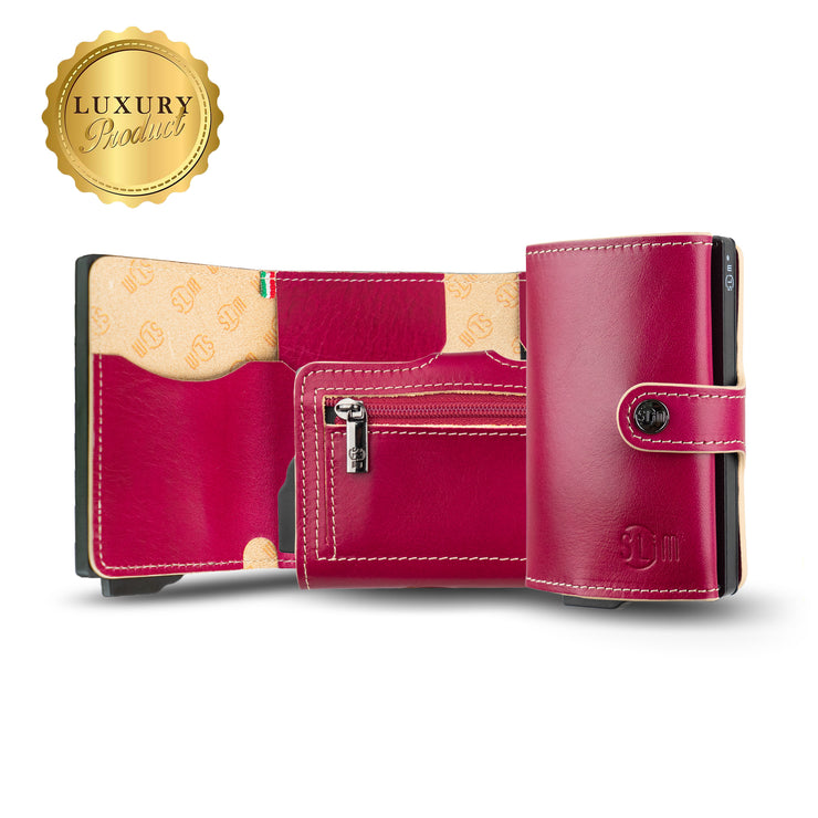Genuine Vegetable Tanned Leather Card Holder Red Zip