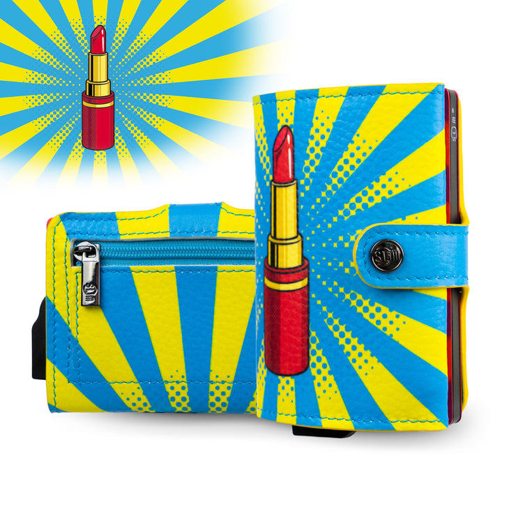 SLim®️Rossetto Pop Art Vera Pelle Bottalato con zip porta monete