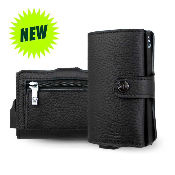SLim®️ drummed genuine black leather wallet with coin pocket zip