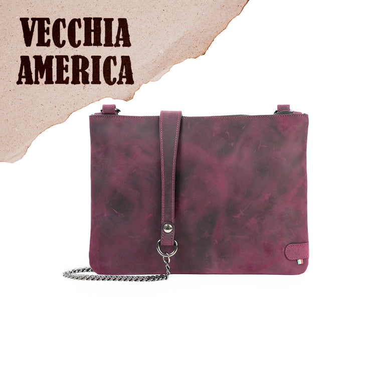 Clutch Bag with Wristband in Genuine Black Saffiano Leather