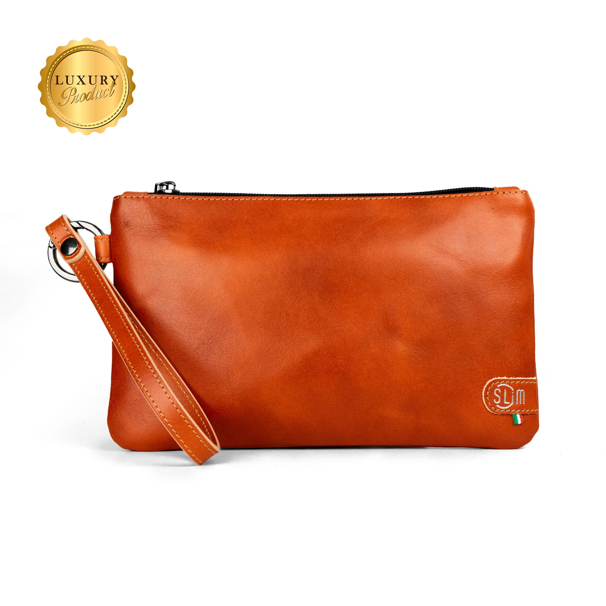 Pochette con Polsiera Vera Pelle Vegetale Arancione