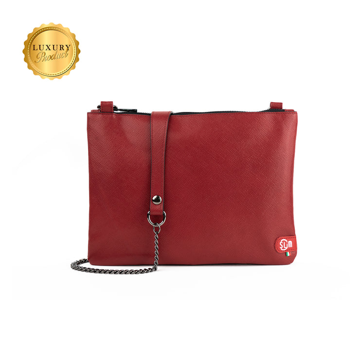 Clutch Bag with Shoulder Strap in Genuine Black Saffiano Leather