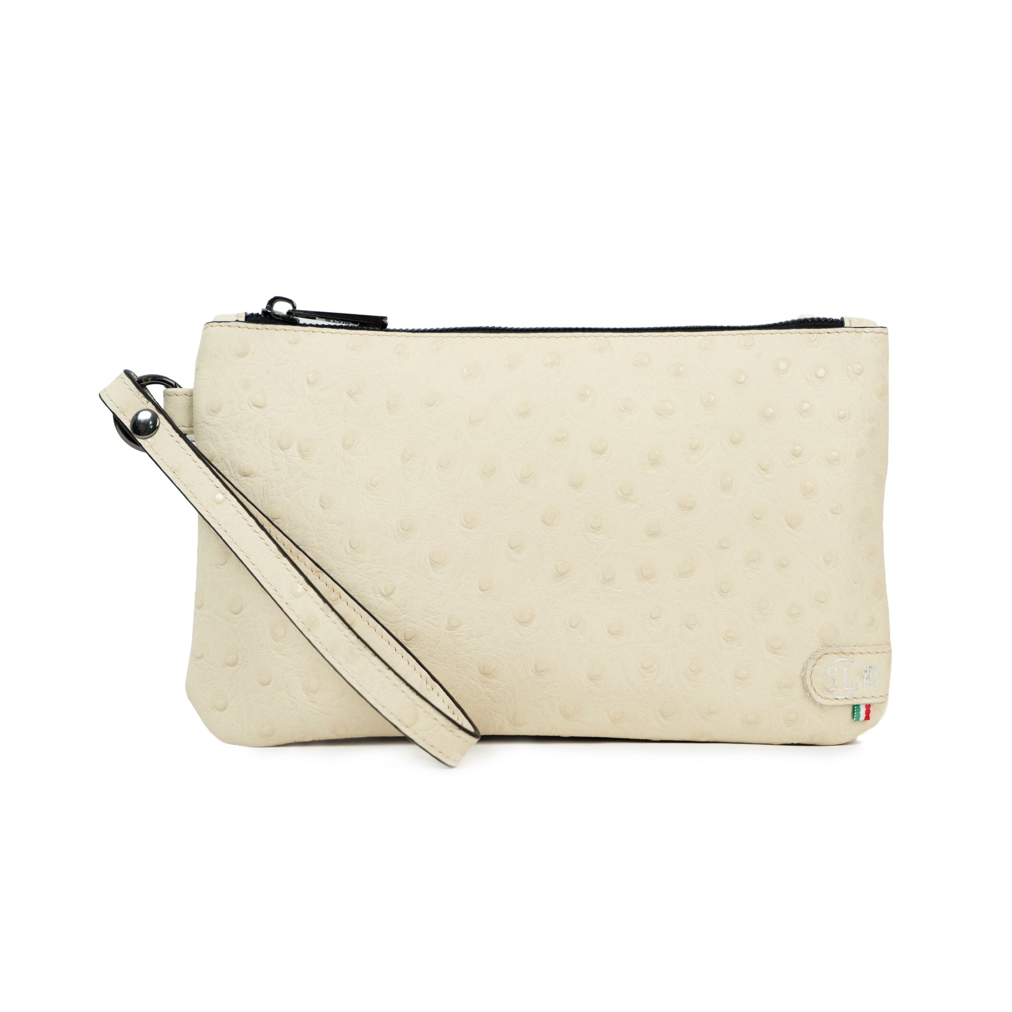 Pochette con Polsiera Vera Pelle Struzzo Beige