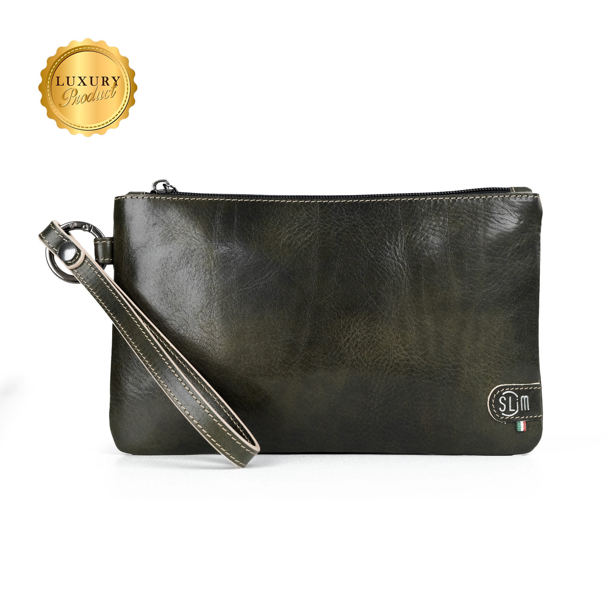 Pochette con Polsiera Vera Pelle Vegetale Verde