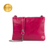 Cognac Genuine Vegetable Tanned Leather Clutch Bag with Shoulder Strap