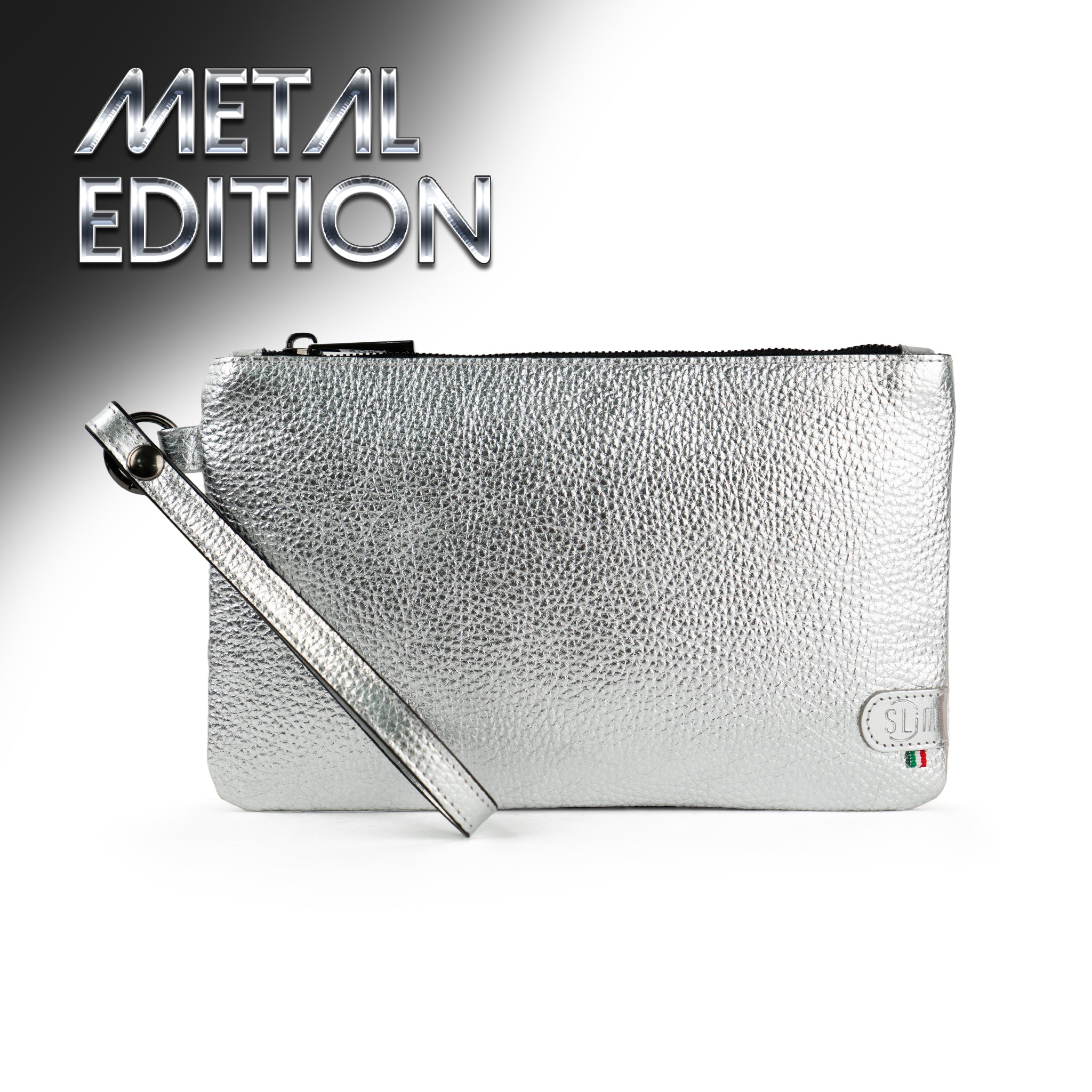 Pochette con Polsiera Vera Pelle Metal Argento