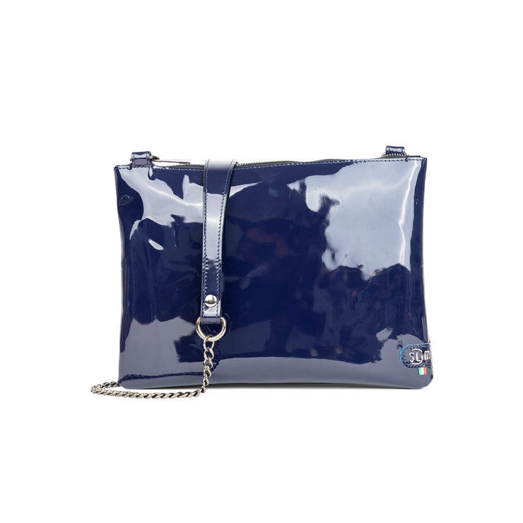 Pochette con Tracolla Vera Pelle Specchio Blu