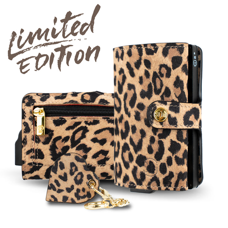 SLim®️Maculato Genuine Leopard Leather with Zip Coin Purse and Heart Key Ring