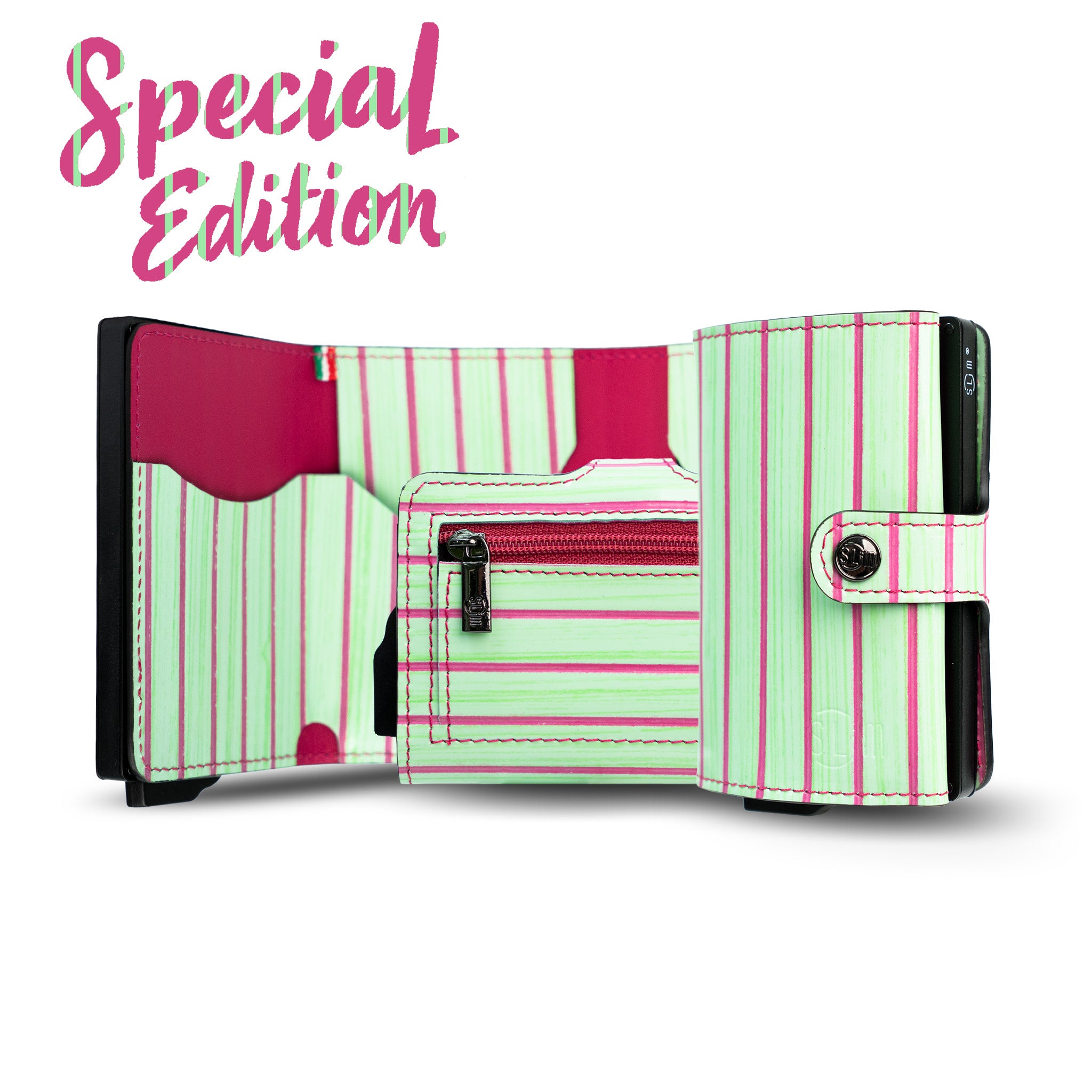 Portacarte Vera Pelle Lollipop Verde e Fucsia