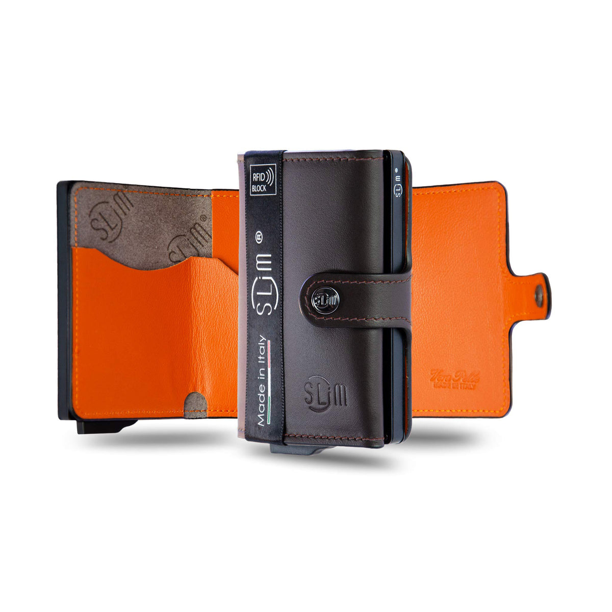 Porta Carte Vera Pelle Testa di Moro e Arancio Senza zip