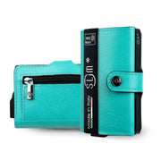 Porta Carte Vera Pelle Saffiano Anti Graffio Turchese con Zip