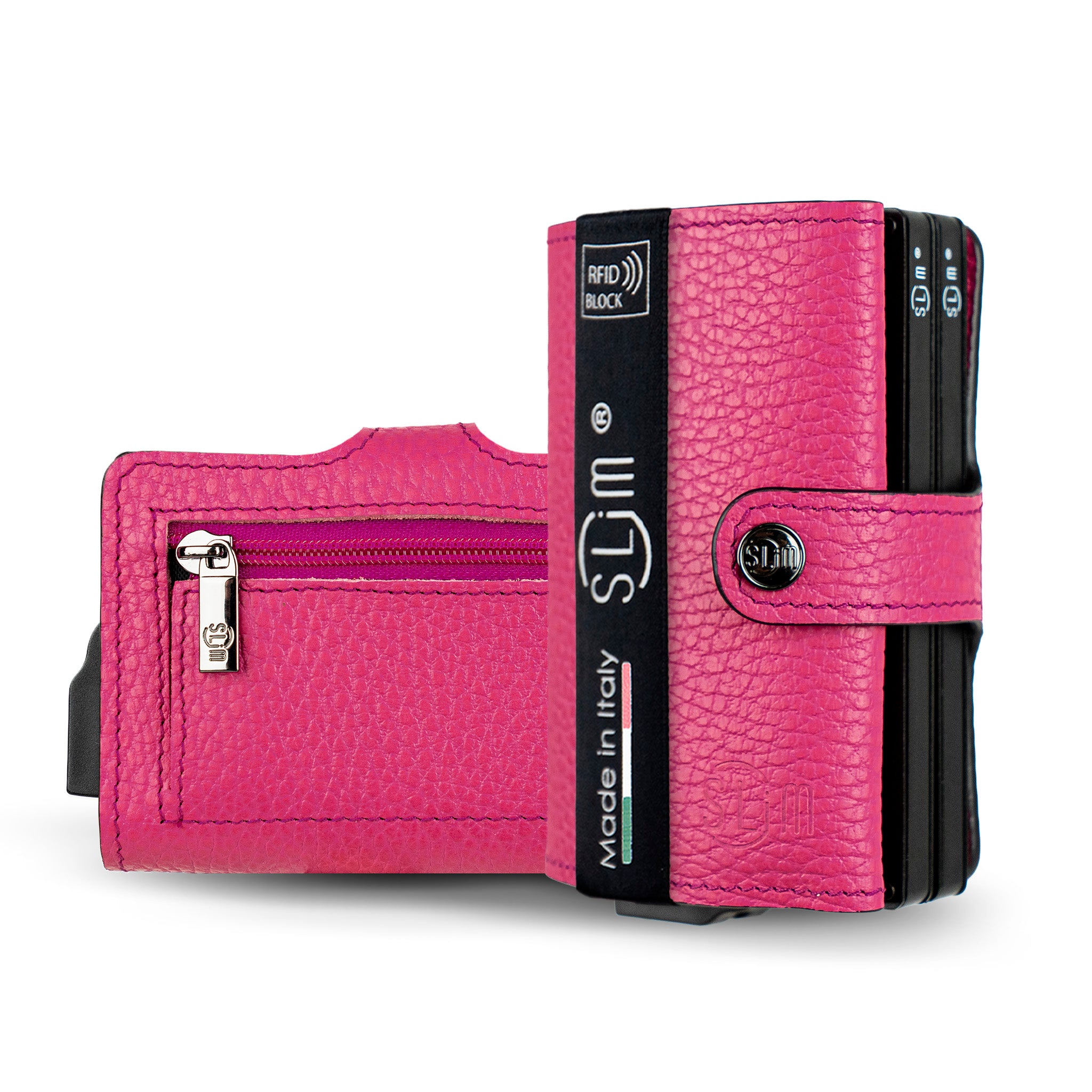 Porta Carte Vera Pelle Bottalato Fucsia Doppia Cassa