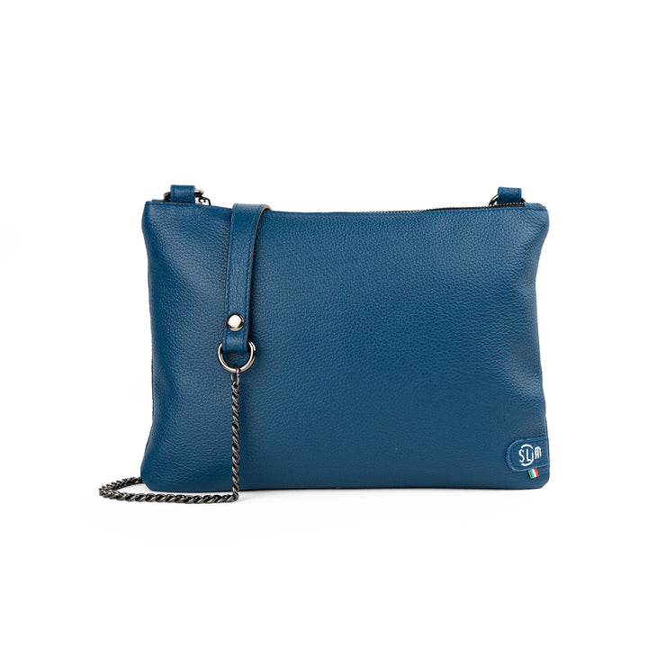 Pochette con Tracolla Vera Pelle Bottalato Blu