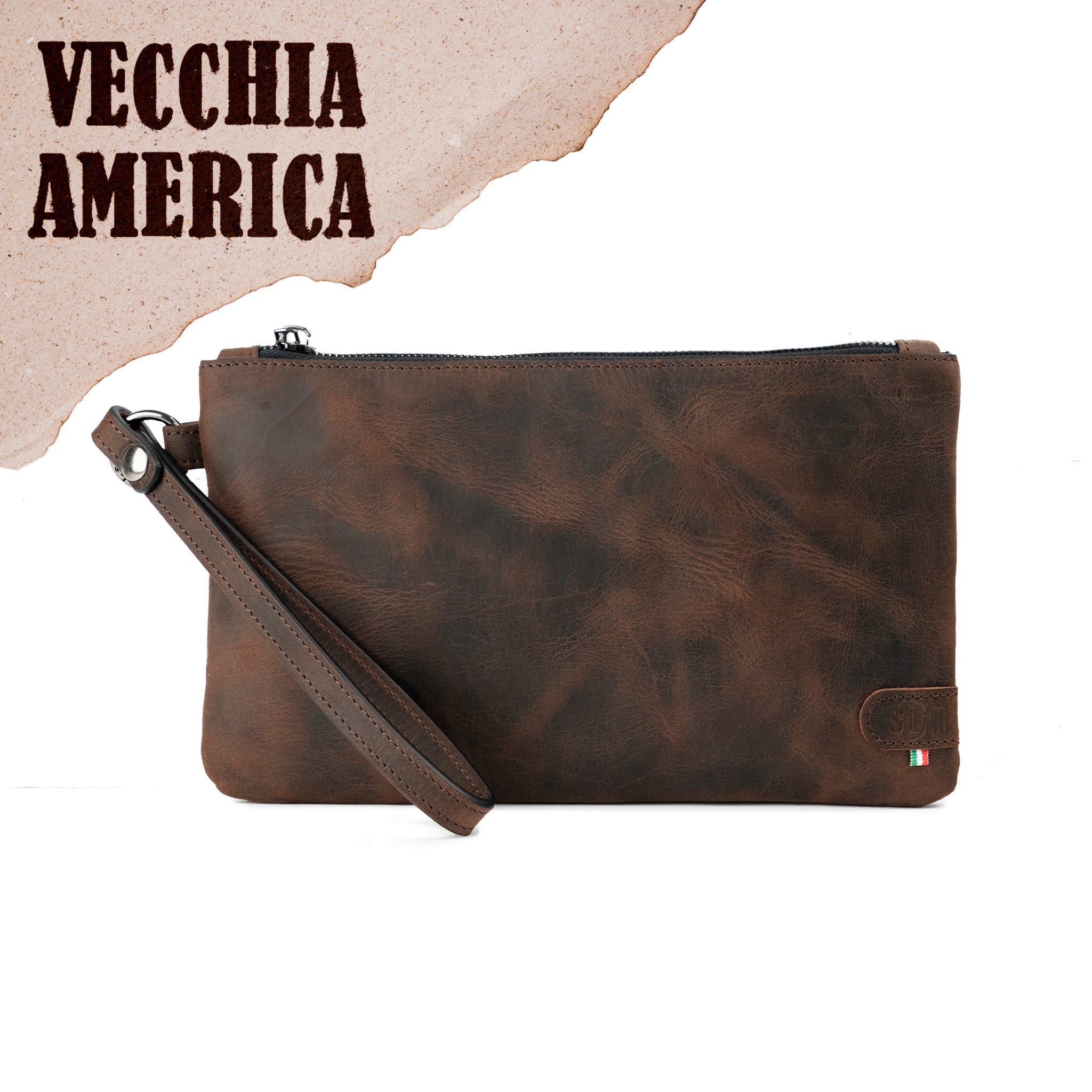 Pochette con Polsiera Vera Pelle Crazy Horse Dark Brown