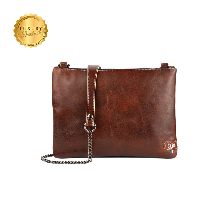 Pochette con Tracolla Vera Pelle Vegetale Marrone