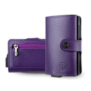 Porta Carte Vera Pelle Stampa Cinghialino Viola