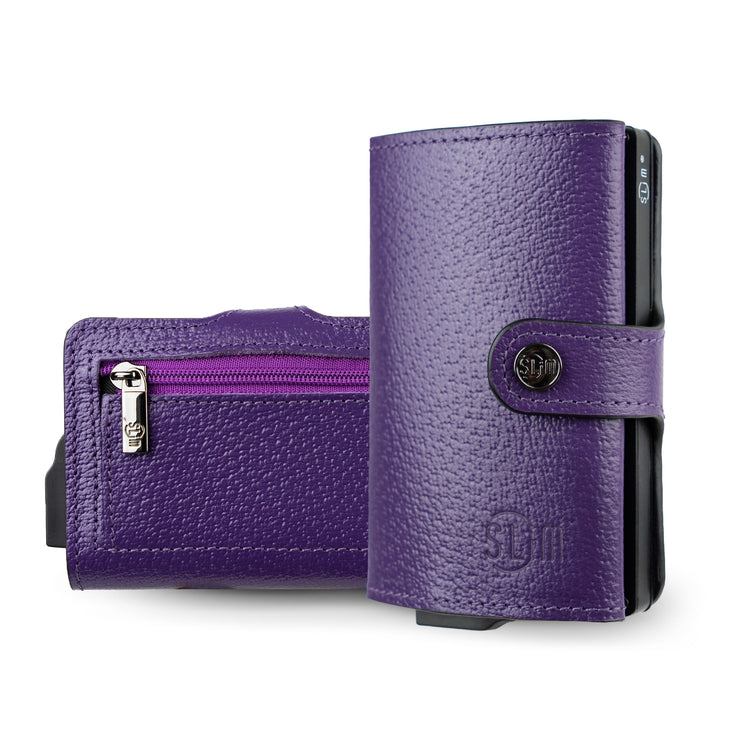 Porta Carte Vera Pelle Stampa Cinghialino Viola
