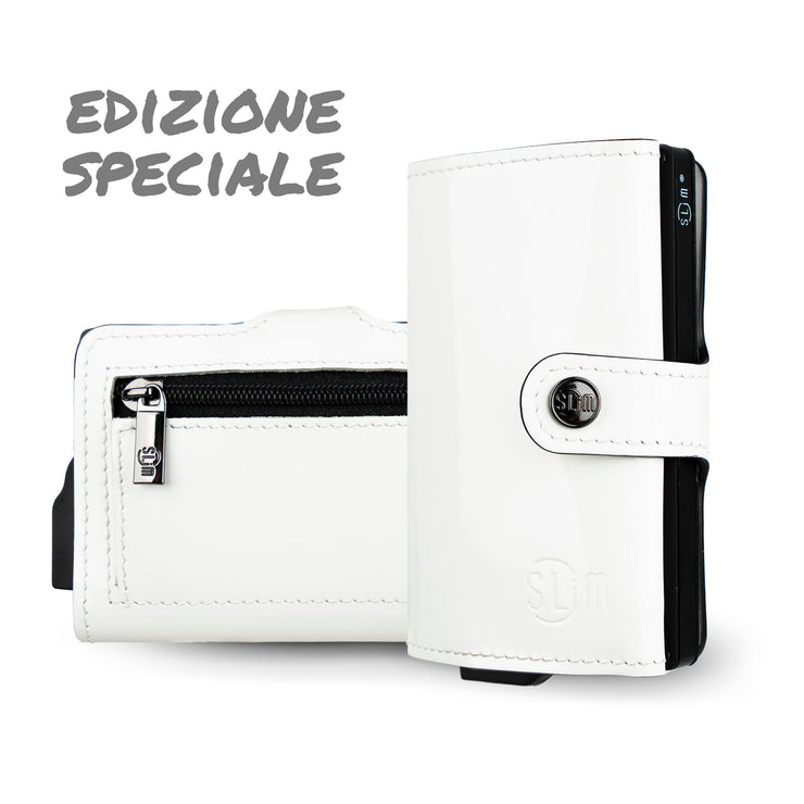 Porta Carte Vera Pelle Bianco con Zip