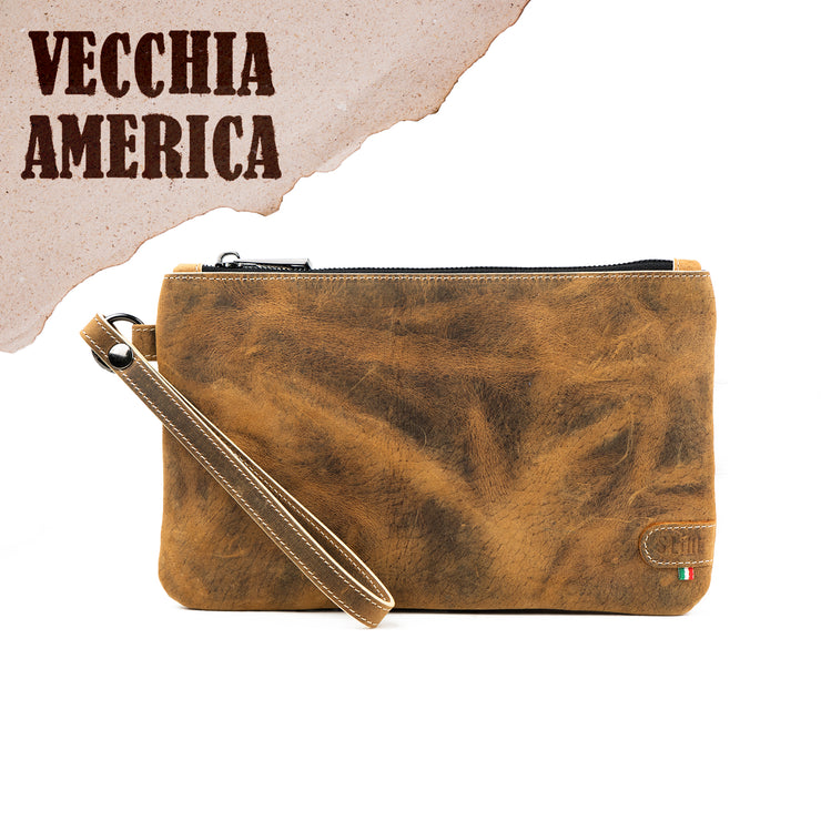 Crazy Leather Dark Brown Genuine Leather Wristlet Clutch