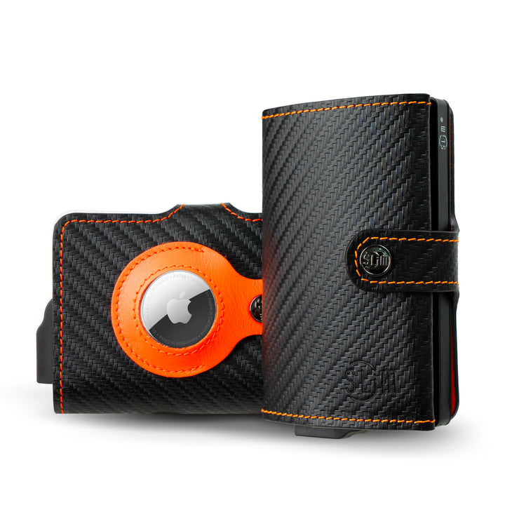 Vera Pelle Carbon Nero/ Arancio Fluo Compatibile Con AirTag*