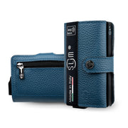 Porta Carte Vera Pelle Bottalato Blu navy con zip porta monete